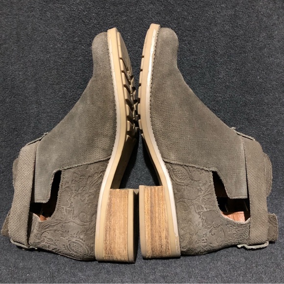 Tara M Keegan Boots Floral Embossed Taupe Suede Ankle Booties Women’s Sz US 8.5 - Picture 5 of 10